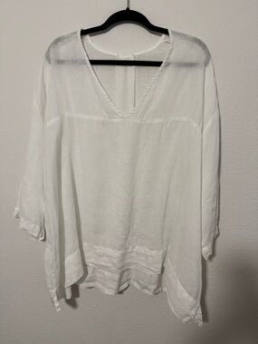 CP Shades White V-Neck Linen Tunic Size M W1